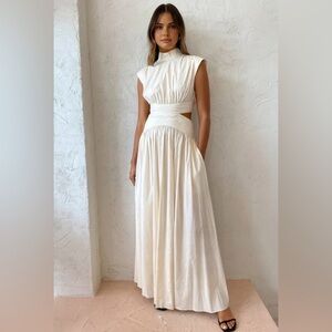 Commense white mock neck cut out open back maxi dress L NWT